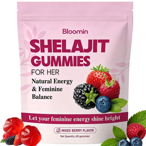 [BRSRYYICBF6AOHT3] Bloomin Shilajit Gummies for Women, Daily Feminine Energy & Mood Support, 60 Gummies, Rich in Trace Minerals for Vitality, Mixed Berry Flavor