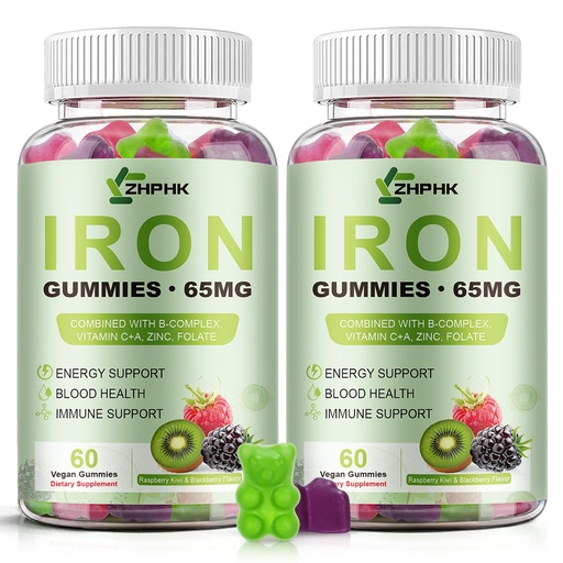 [BRSREAD6CMDQ4CD3] Iron Gummies for Women Men Vitamin Supplement 65mg & Vitamin C 250mg Per Serving with B6 B12 Folate- Energy Support for Iron Deficiency, Anemia, Vegan Raspberry Kiwi & Blackberry Flavor, 120 Gummies