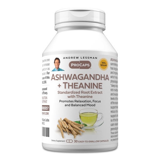[BRSROAD4O4NWGEQY] ANDREW LESSMAN Ashwagandha + Theanine 30 Capsules - Standardized Extract. Promotes Relaxation, Focus and Balanced Mood. Small Easy to Swallow Capsules