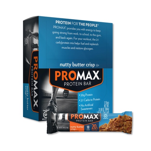 [BRSWIYYBOMHGIG3G] Promax Protein Bar, Nutty Butter Crisp, 20g High Protein, Gluten Free, 12 Count