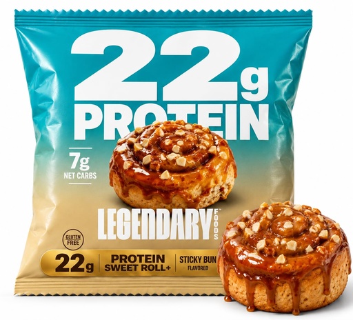 [BRSRAFIFAACAGCI4] Legendary Foods Cinnamon Roll 22g Protein Bars – Gluten-Free, Low Carb Meal Option – Sweet Zero Added Sugar Snack, Keto-Friendly – 10-Pack High Protein Pre- or Post-Workout Nutrition Bars - Sticky Bun
