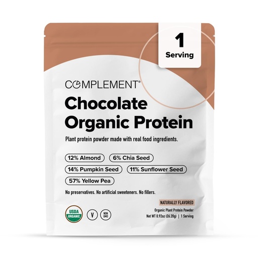 [BRSREC36BMHQED3J] Complement Vegan Chocolate Protein Powder - Organic Protein Low Carb, Low Calorie, Sugar Free, Soy Free, Non-GMO, Gluten Free - 15g Yellow Pea, Pumpkin Seed Plant-Based Protein (1 Serving)