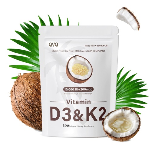 [BRSRAAYFPN7GOAA7] 300 Pcs 2 in 1 Vitamin D3 10000 iu Plus K2 (MK-7) 200 mcg Virgin Coconut Oil Softgels with Vitamins D & K Supports Calcium Absorption, Bone, Immune, & Heart Health – Easy to Swallow
