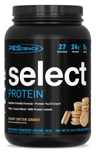 [BRSWEC33BZ5GMCA2] PEScience Select Protein Powder, Whey and Casein Blend, Lean Protein Powder for Women and Men, Low Calorie, Low Carb, Keto Friendly, Gluten Free, Peanut Butter Cookie - 27 Servings