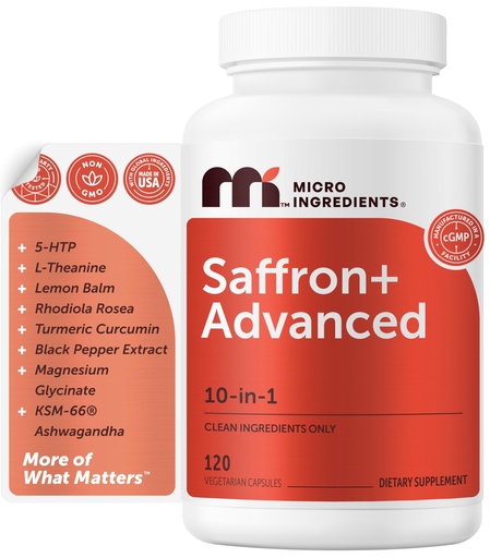 [BRSRGFABPJ4GA3L3] Micro Ingredients Saffron+ Advanced Supplements, 120 Veggie Capsules – 10-in-1 with Saffron Extract, High Absorption* Fat-Soluble Vitamin C, Magnesium, Turmeric & KSM-66 Ashwagandha – Filler Free