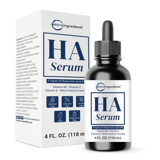[BRSREYIOAVYBG2DF] Hyaluronic Acid Serum with Vitamin B5 for Face | Lightweight Hydrating Face Serum for Dry & Sensitive Skin | 4 Types of HA at 2% with Vitamin C & E | Oil-Free & Fragrance-Free, 4 fl oz