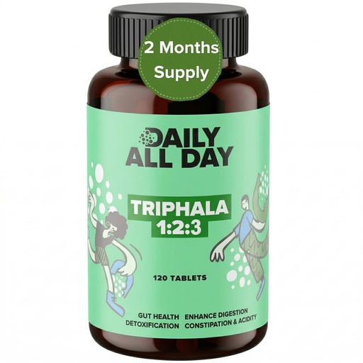 [BRSRAGAZOQAWAGYY] Triphala Tablets 1:2:3 Ratio, Organic Indian Origin Ayurvedic Gut Health & Digestive Support, Amla Haritaki Bibhitaki, 120 Tablets, 2 mth Supply, triphala Herbal Supplements