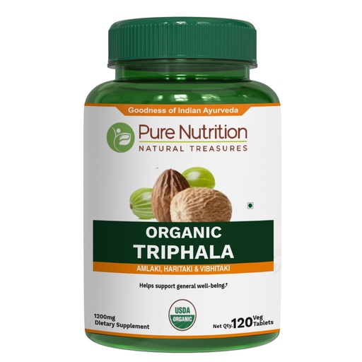 [BRSRAHYHCQFWYFDL] Pure Nutrition Organic Triphala Tablet - 1200mg | 120 Count | USDA Organic | Powerful Blend of Amlaki + Haritaki + Bibhitaki to Support Healthy Digestion | Non-GMO | Gluten-Free