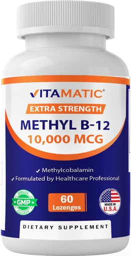 [BRSRMZYOOUPQKFD7] Vitamatic Methyl B12 (Methylcobalamin) 10,000 mcg – 60 Lozenges – Superior Source of Vitamin B12 for Energy & Nerve Health