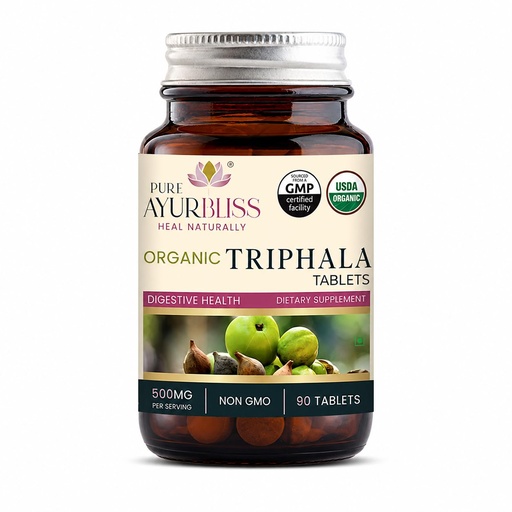 [BRSRGZTRDINRUCL5] Triphala Tablets, 500mg, 90 Count | Organic, Digestive Health & Gut Detox Support, Ayurvedic Blend with Amla, Haritaki & Bibhitaki, 100% Organic
