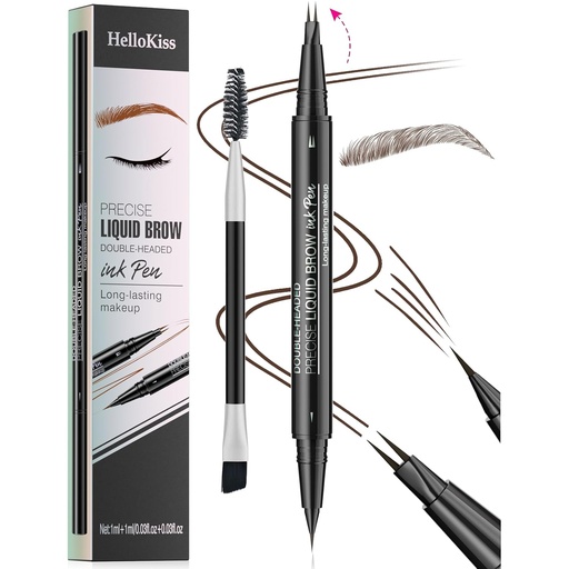 [BRSRAGD4DJ7QEE3F] 9708 2-Tip Double-Ended Eyebrow Pen, 2-in-1, with Eyebrow Brush. Waterproof and Sweat Proof,Precise Liquid Brow, 5 Shades, Long-Lasting (3#Dark Brown)