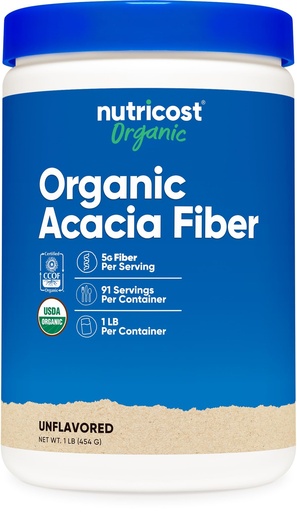 [BRSRGAY7AV6RECTD] Nutricost Organic Acacia Fiber Powder (1 LB) Unflavored - USDA Organic, CCOF Certified, 4g of Fiber Per Serving, Vegan, GMO-Free, Gluten-Free, 91 Servings