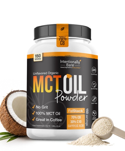 [BRSW2GQYOF6WG233] Intentionally Bare Organic MCT Oil Powder - 70% C8 & 30% C10 – MCT Coffee Creamer with Prebiotic Fiber - Coconut Oil Powder for Clean Energy, Mood & Focus – 0 Net Carbs – Unflavored - 150 Servings