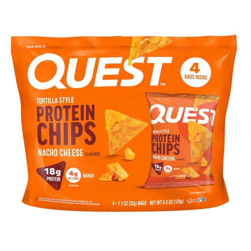 [BRSREGQDOQCRGFAU] Quest Nutrition Nacho Cheese Tortilla Style Protein Chips, 18g Protein, 4g Net Carb, Low Carb, Gluten Free, 1.1 oz (Pack of 4)