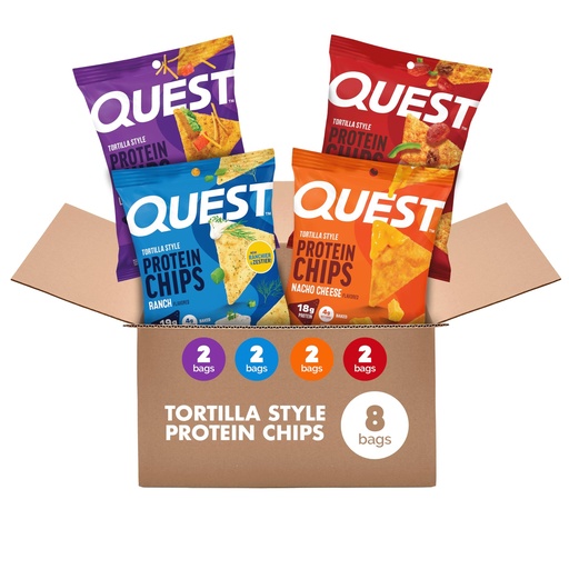 [BRSRGZA3PMCRMCDZ] Quest Nutrition Tortilla Style Protein Chips, Salty Snack Variety Pack, Pizza, Loaded Taco, Nacho Cheese, Ranch, High Protein Snack, Low Carb, Gluten Free, 1.1 oz (Pack of 8) 2 each flavor