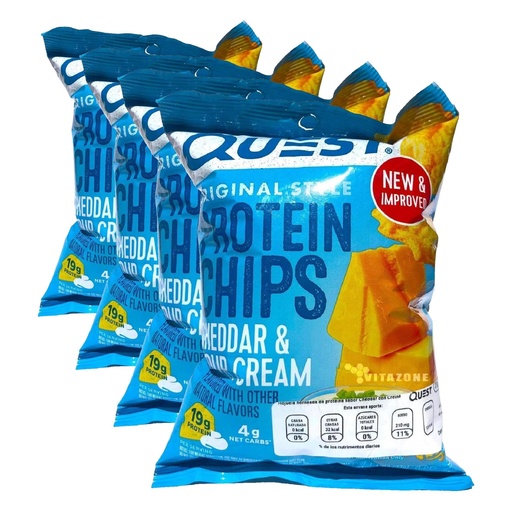 [BRSRAYYOAENRE3LH] Quest Nutrition Protein Chips, Cheddar & Sour Cream, 22g Protein, 4g Net Carbs, 140 Cals, 1.2oz Bag, 1 Count, High Protein, Low Carb, Gluten Free, Soy Free, Potato Free (Pack of 4)