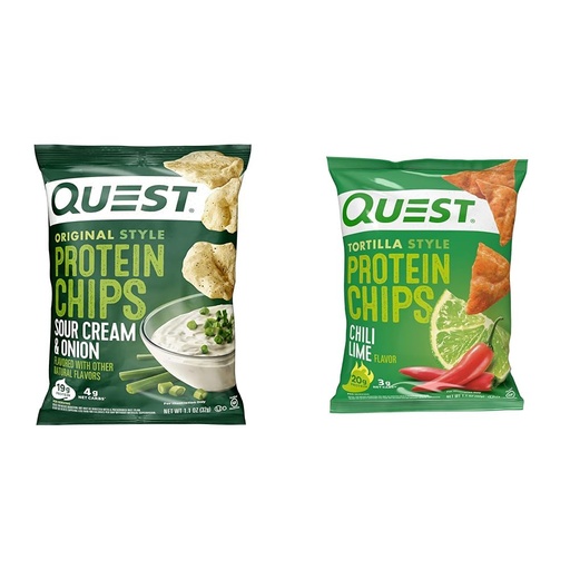 [BRSROAIKCF5GAELP] Quest Nutrition Protein Chips, Sour Cream & Onion, High Protein, Low Carb, Pack of 12 & Tortilla Style Protein Chips, Chili Lime, Baked, 1.1 Oz, Pack of 12