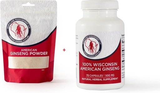 [BRSRAGIYBACGG2YV] Dairyland American Ginseng Powder 8 oz and Capsules 75 ct Pack of Wisconsin Ginseng – Direct from Farmer to Consumer 西洋参