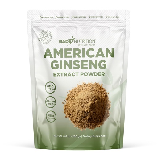 [BRSREZD2BEBW2FY2] Gade Nutrition American Ginseng Extract Powder | Panax quinquefolius Leaf Non-GMO, Gluten-Free, Dairy Free | 250g (8.8 oz), 1000mg per Serving, 250 Servings | Mental and Physical Endurance | USA Made