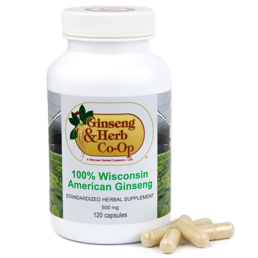 [BRSREZYNCV6AO3TH] 100% Pure Wisconsin American Ginseng Capsules - 500mg. Authentic Panax Quinquefolius. Potent Ground Ginseng Root - No Fillers, Binders or Other Additives. (120 Count)