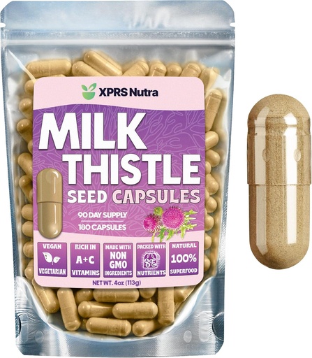 [BRSROCQLOIPBSDI4] Milk Thistle Seed Capsules - 180 Conde (3 Mes de Suministro) Premium Milk Thistle Suplemento Rico en Silymarin para apoyar el hígado y la digestión - Puro, no GMO Cardo Mariano Milk Thistle Pills