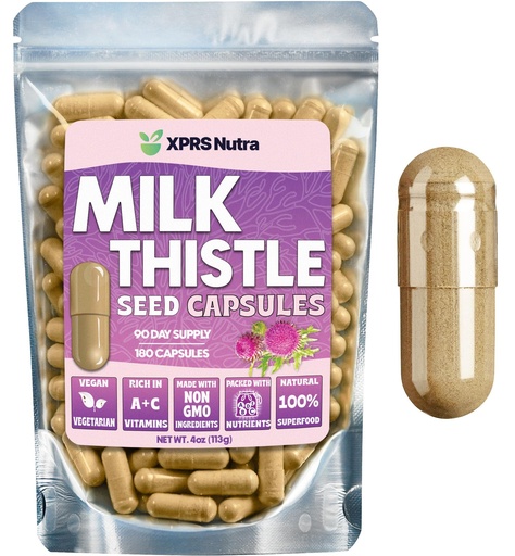 [BRSROCQLOIPBSDI4] XPRS Nutra Milk Thistle Seed Capsules - 180 Count (3 Month Supply) Premium Milk Thistle Supplement Rich in Silymarin to Support the Liver and Digestion - Pure, Non-GMO Cardo Mariano Pills