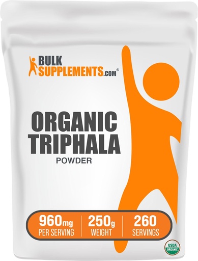 [BRSWGZABAUBWGA3B] BulkSupplements.com Organic Triphala Powder - Haritaki Powder, Ayurvedic Supplement - Gluten Free, 960mg per Serving, 250g (8.8 oz) (Pack of 1)