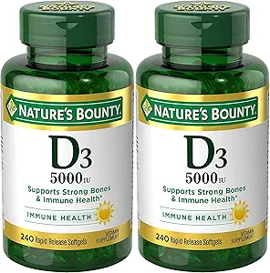 [BRSROZQLAR6QMFIZ] Nature's Bounty Vitamin D3, Immune Support, 125 mcg (5000iu), Rapid Release Softgels, 240 Ct - Pack of 2