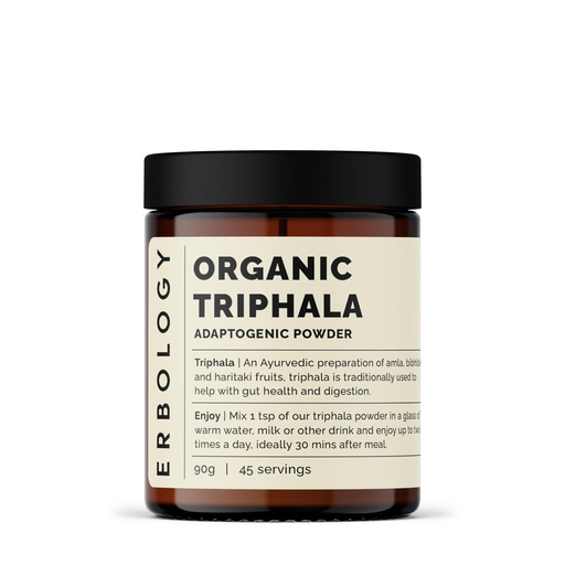 [BRSROAAYPMFG22Q3] Erbology 100% Organic Triphala Powder 3.2 oz - 45 Servings - Ayurvedic Blend of Amla, Haritaki & Bibhitaki - Gut Health - Straight from Farm in India - Raw, Vegan and Gluten-Free - Non-GMO