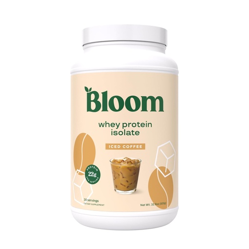 [BRSW22YBBUGWK3LF] Bloom Nutrition Whey Isolate Protein Powder, Iced Coffee - Pure Iso Post Workout Recovery Drink Blend, Smoothie Mix with Digestive Enzymes for Gut Health - Low Carb, Keto & Zero Sugar Added