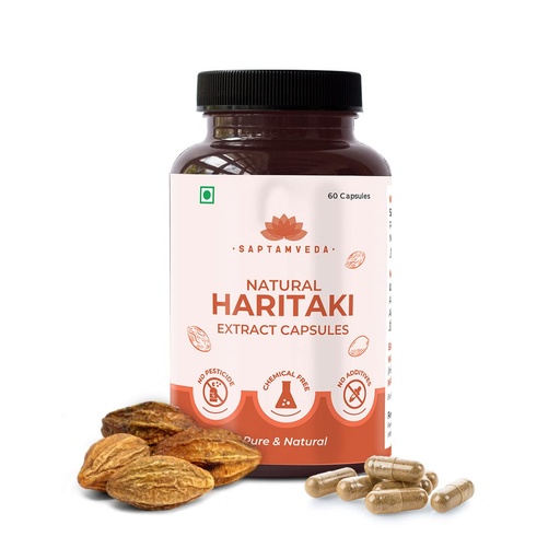 [BRSRMAIPBUFBGFD4] Saptamveda Natural Harad/Haritaki Powder Capsules - 500mg | 60 Capsules (Pack of 1) | Immunity Booster, Relieves Constipation, Regulates Bowel