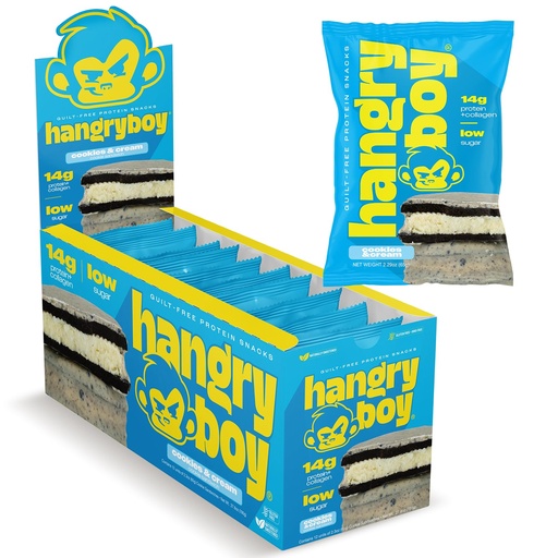 [BRSREGT4CMJQGDIV] Hangryboy Protein Cookie Sandwich – 14g High Protein, Gluten‑Free, GMO‑Free Cookies - Perfect on The Go Protein Snack, Cookies and Cream, 12‑Count Box