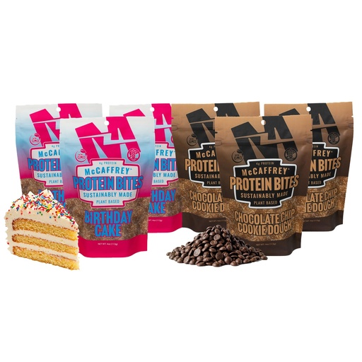 [BRSRGGIYOQNGOELB] McCaffrey Protein Bites Birthday Cake + Chocolate Chip Cookie Dough Bundle – 3-Pack of Each Flavor, Vegan, Gluten-Free High Fiber Energy Snacks with 4g Protein
