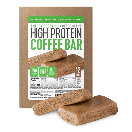 [BRSWGAQTCUCAGYAY] Protein Coffee Energy Bar, Made with Simple Ingredients, Natural Ingredients, Gluten Free, Non GMO & 16g of Protein, Made with Real Coffee (Peanut Butter - Caffeinated)