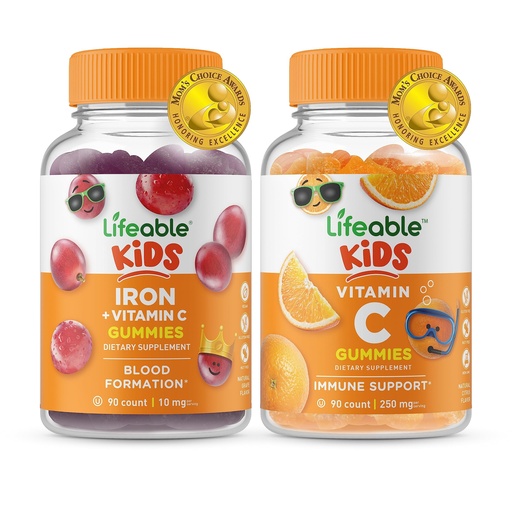 [BRSROZI3B55AADY6] Lifeable Iron & Vitamin C Kids + Vitamin C Kids, Gummies Bundle - Great Tasting, Vitamin Supplement, Gluten Free, GMO Free, Chewable Gummy