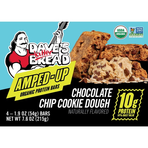 [BRSRECQQA57QO3T6] Dave's Killer Bread Amped- Up Chocolate Chip Cookie Dough Organic Protein Bars, 4 Count