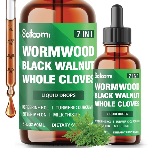 [BRSRAGALBUHAKCLL] Satoomi 7in1 Wormwood Liquid Drops with Black Walnut, Whole Cloves, Berberine, Milk Thistle, Bitter Melon and Turmeric - 60ml for 60 Days
