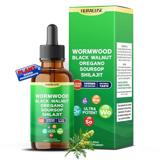 [BRSREYYPCR7WAHTF] Wormwood, Black Walnut, Oregano, Soursop, Shilajit Liquid Drops – Ultra Potent – 2 FL OZ (60ml)