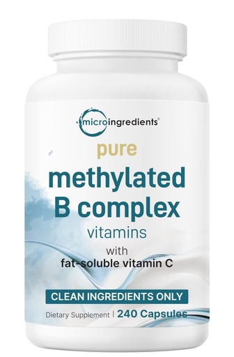[BRSRAHQFBMNQEFLU] Micro Ingredients Pure Methylated B Complex, 240 Capsules | 11-in-1 Formula with Methylfolate, B12, Thiamin, Inositol, Choline, & Fat Soluble Vitamin C | Clean Ingredients Without Fillers | Non-GMO