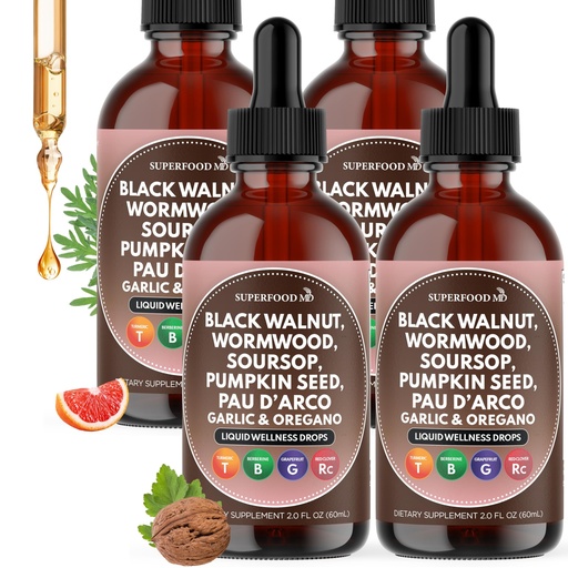 [BRSREZYEOACQE3A6] Wormwood Black Walnut Cleanse for Humans Drops Liquid Soursop Garlic Pumpkin Seed PAU D'Arco Oil of Oregano Turmeric Berberine Neem Extract Hull Bark Tincture - 8 oz