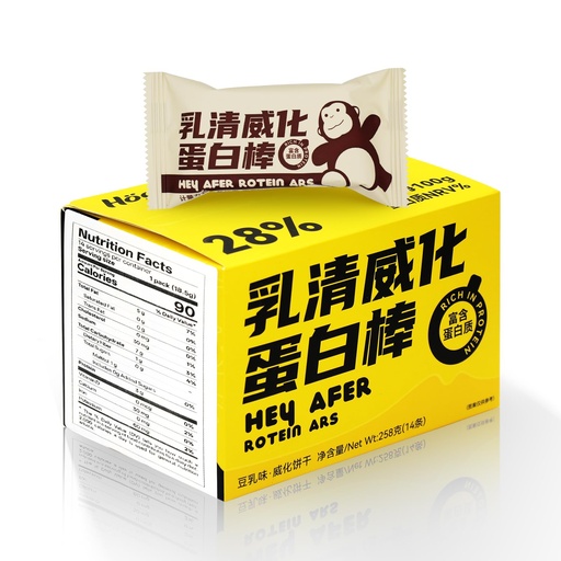 [BRSRGEA6CICBUGQ6] Whey Protein Wafer Bar, Crispy Protein Snack, 3 g Protein per Serving, Low Sugar, Soy Milk Flavor, Individually Wrapped, 258g (14 Bars)