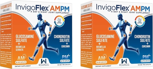 [BRSWYZQLCQOQMELA] INVIGOFLEX Glucosamine & Chondroitin Sulfate - Turmeric Curcumin - Boswellia Serrata (Non GMO) 24 - Hour Premium Joint Supplement AMPM - 2 Pack