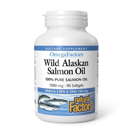 [BRSWIYTYCUPWAHTA] Omega Factors by Natural Factors, Wild Alaskan Salmon Oil, Supports Heart and Brain Health with Omega-3 DHA and EPA, 90 Softgels