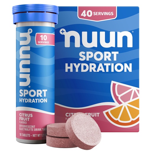 [BRSWK2QHDEBRC3YZ] Nuun Sport Electrolyte Tablets with Magnesium, Calcium, Potassium, Chloride & Sodium, Gluten Free & Vegan, Citrus Fruit, 4 Pack (40 Servings Total)