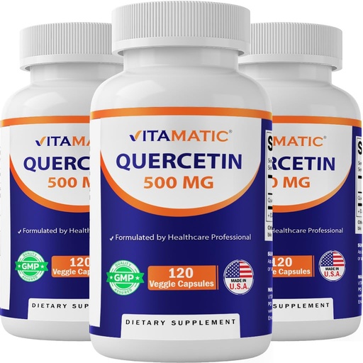 [BRSRABAEBENQIA3P] Vitamatic Quercetin 500 mg, 120 Vegetarian Capsules (3 Pack) | Powerful Antioxidant*, Immune & Cellular Health Support*, Non GMO, Gluten Free, Made in USA