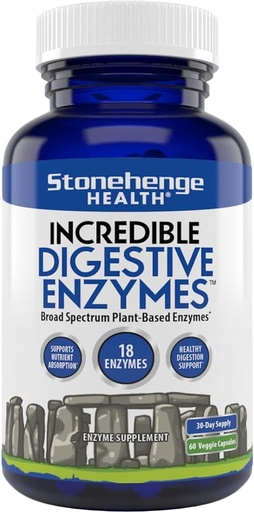 [BRSWGEIEBAOR6FDO] Stonehenge Health Incredible Digestive Enzymes - 18 Plant-Based Enzymes - Lipase, Lactase, Protease, Amylase, Bromelain for Gas, Bloating, Fatigue (1)