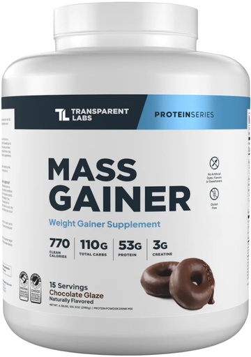 [BRSREEL7CQBR6DT5] Transparent Labs Mass Gainer Protein Powder - Naturally Flavored Grass-Fed Whey w/ 53g Protein, 110g Carbs, High-Calorie Powder for Muscle Gain & Recovery, 3g Creatine - 15 Servings, Chocolate Glaze
