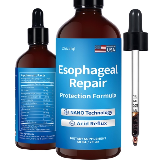 [BRSRGFI3CB5AEA3K] Nano Esophageal Drops, No Aftertaste, Digestive, Acid Reflux, Heartburn & Throat, Slippery Elm Bark, L-Carnosine & Aloe Vera Extract, Non-GMO, 2 oz