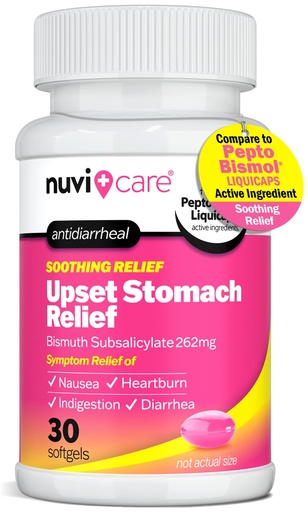 [BRSREGL5OAHBG2T6] NUVICARE Upset Stomach Relief – Bismuth Antidiarrheal Medication – Acid Reflux Medicine for Nausea, Heartburn & Indigestion Relief – Generic Liquicaps (30 Count)