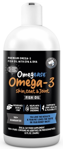 [BRSWKHY3PNYWMHI5] 100% Pure Fish Oil for Dogs & Cats (1,545mg Omega 3 per Teaspoon) 32oz. Loaded with EPA & DHA for Joints, Skin & Coat, Itching, Heart & Immune Health. Stronger Than Salmon Oil. Unflavored Omegease.